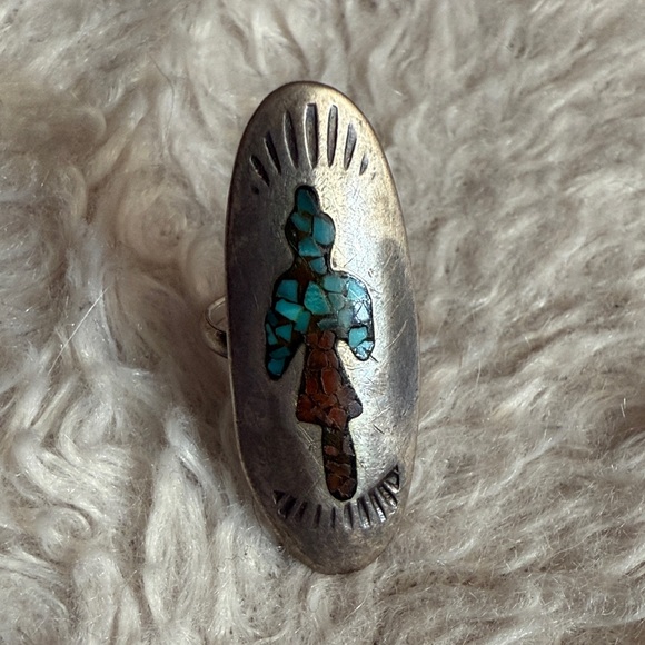 Silver and Turquoise Thunderbird Ring - Picture 2 of 5